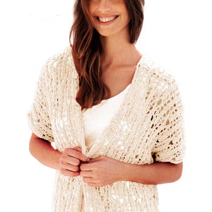 Modello per cardigan a maglia grossa / Modello facile per principianti per cardigan a maniche corte in filato di cotone spesso / Download PDF