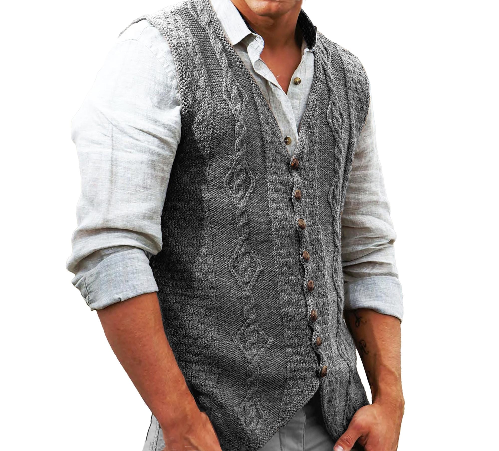 Gilet Maille Torsadée ESPRIT En Laine Lambswool Gris - Taille 40/42 - Occasion Très Bon état