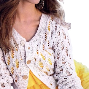 Lace Cardigan Knitting Pattern | Women&#39;s Crop Tops | Lacy Shrug Vintage PDF Pattern Instant Download