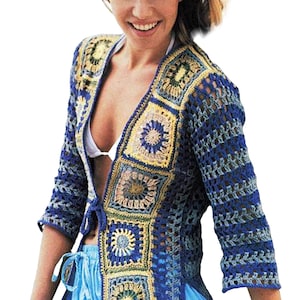 Granny Square Jacket Pattern | Crochet Pattern Spring, Summer | Women&#39;s Boho Tops | Patchwork Cardigan Pattern PDF Download