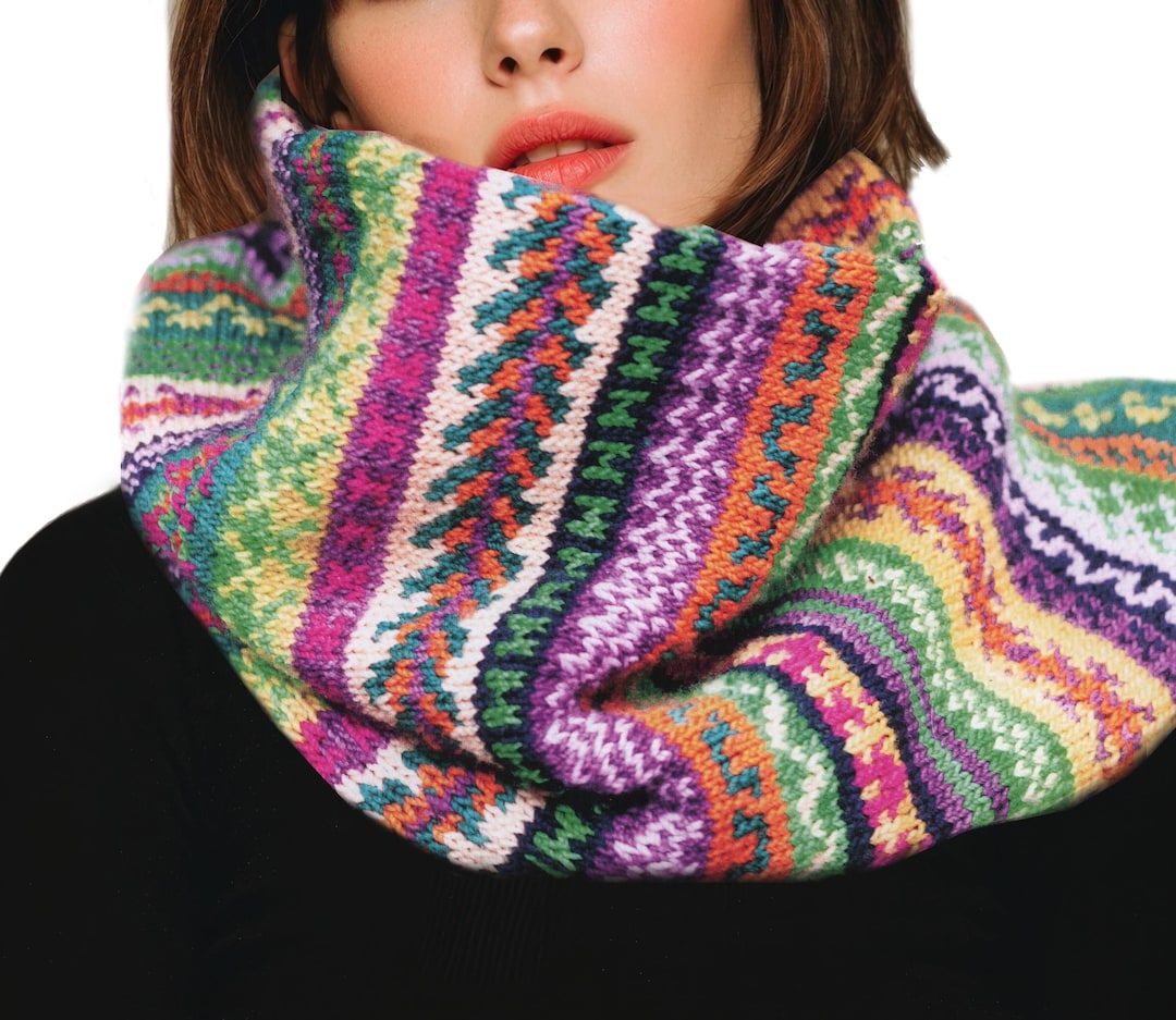 Stranded Colorwork Cowl Fair Isle Scarf, Stranded Colorwork Cowl Pattern L Vintage Knitting ...