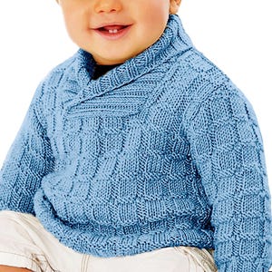 Shawl Collar Sweater For Baby | Knitting Patterns For Kids, Boys & Girls 0 mo. to 7 yrs. DK Yarn | Instant PDF Download