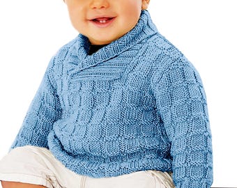 Shawl Collar Sweater For Baby | Knitting Patterns For Kids, Boys & Girls 0 mo. to 7 yrs. DK Yarn | Instant PDF Download