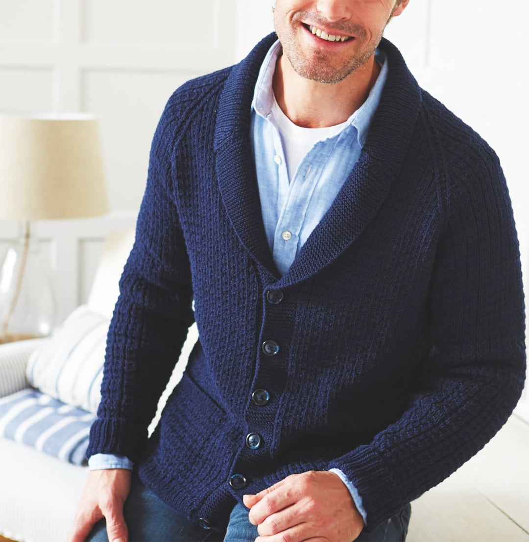 Men's Classic Navy Blue Jacket Shawl Collar | Cardigan, Car Coat