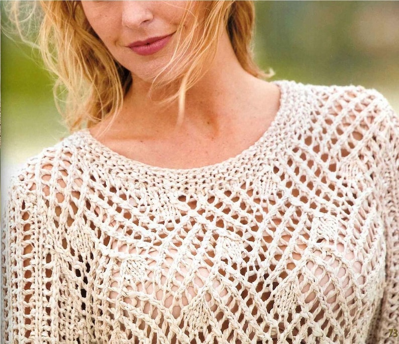 Gorgeous Lace Knit Sweater Spring & Summer Tee | Vintage Knitting Pattern | Women's Tops | PDF Download image 2