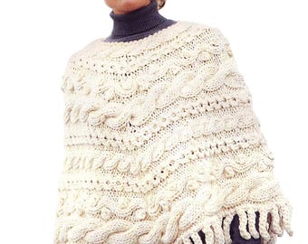Poncho para mujer, precioso, voluminoso, de punto cable/patrón de tejido vintage, capa corta, descarga instantánea en PDF