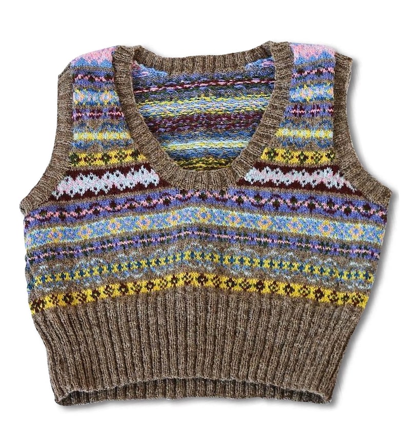 Fair Isle Tank Top Crop Vest Women's Tops Knitting Pattern Instant PDF