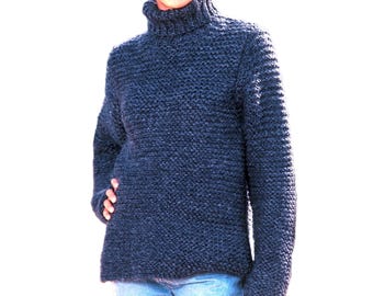 Easy Knitting Pattern Women's Sweater | Simple Garter Stitch Chunky Turtleneck Pullover | PDF Download