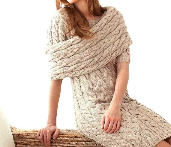GORGEOUS Aran Dress & Wrap Knitting Pattern | Chunky Cable Knit Dress  Pattern Instant PDF Download - Etsy