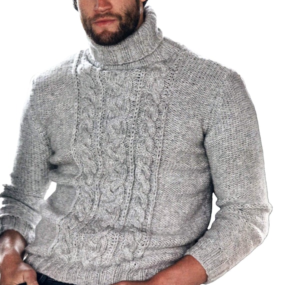Grobstrick Zopfmuster Pullover für Herren Rollkragenpullover