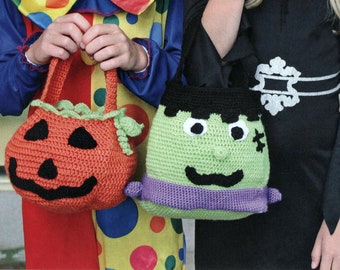 Bolsas de Halloween para pedir dulces: 3 patrones fáciles de crochet / Patrón en PDF para decoración de Halloween / Juguetes amigurumi de Halloween