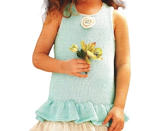 Easy Knitting Pattern Ruffled Dress Child 2-10 yrs. | ADORABLE Spring Dress, Girlish Party Dress | Instant PDF Download
