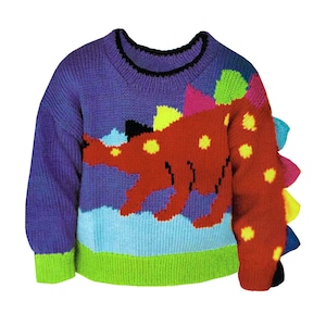 PDF Knitting Pattern Dinosaur Sweater For Kids Boys & Girls Size 2-4-6. Knit Kids Top Stegosaurus With 3D Spikes