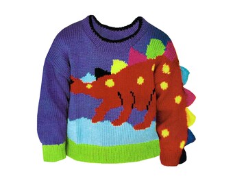 PDF Knitting Pattern Dinosaur Sweater For Kids Boys & Girls Size 2-4-6. Knit Kids Top Stegosaurus With 3D Spikes