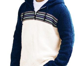 Crochet Hoodie Pattern | S-3X Zip Up Hooded Jacket Crochet Pattern Men | PDF Download