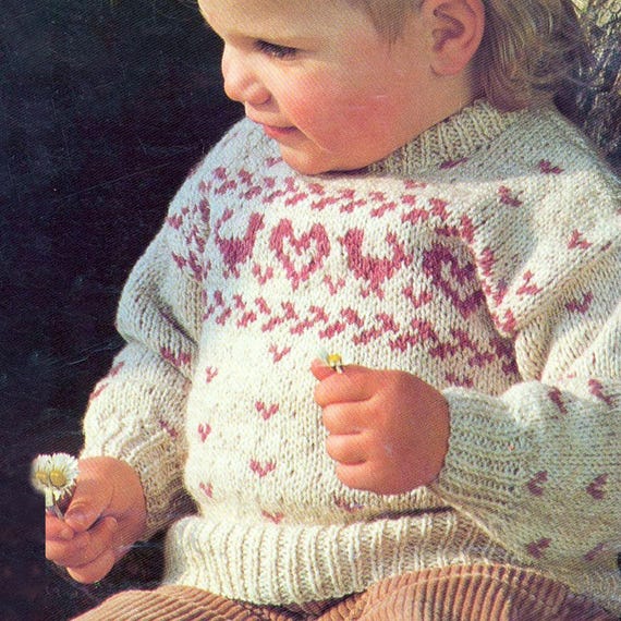 Fair Isle Sweater PDF Pattern Hearts & Birds. Knitting Patterns