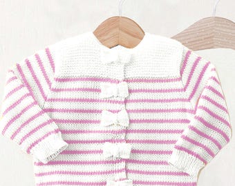 Patrón de tejido fácil de cárdigan con lazos para niña de 4 capas / Chaqueta preciosa para bebé y niña de 3 a 24 meses / Descarga instantánea en PDF