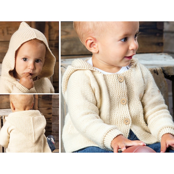 Modèle de tricot facile pour cardigan à capuche pour bébé | Bébé, tout-petit Pixie Sweat à capuche One Piece Knit | Téléchargement instantané du PDF