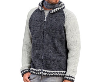 Chunky Knit Bomber Jacket For Men | Bulky Cardigan Knitting Pattern Instant PDF Download