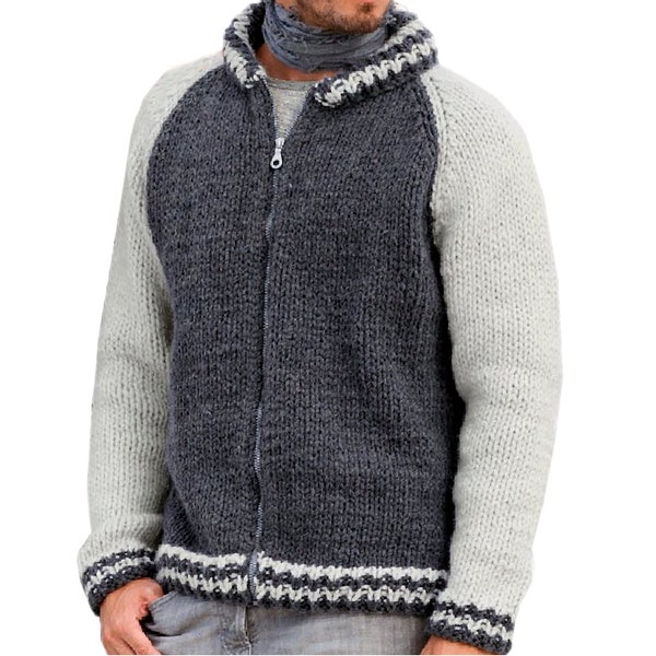 Chunky Knit Bomber Jacket For Men | Bulky Cardigan Knitting Pattern Instant PDF Download