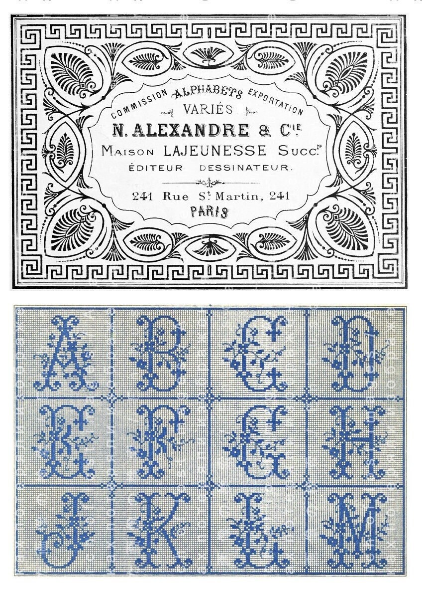 Antique French Cross Stitch Chart, Floral ABC | 1900s Embroidery