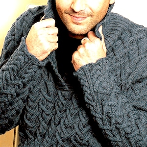 Men&#39;s Aran Sweater | Chunky Cable Knit Pattern Trellis | Fisherman Sweater Knitting Pattern Instant PDF Download