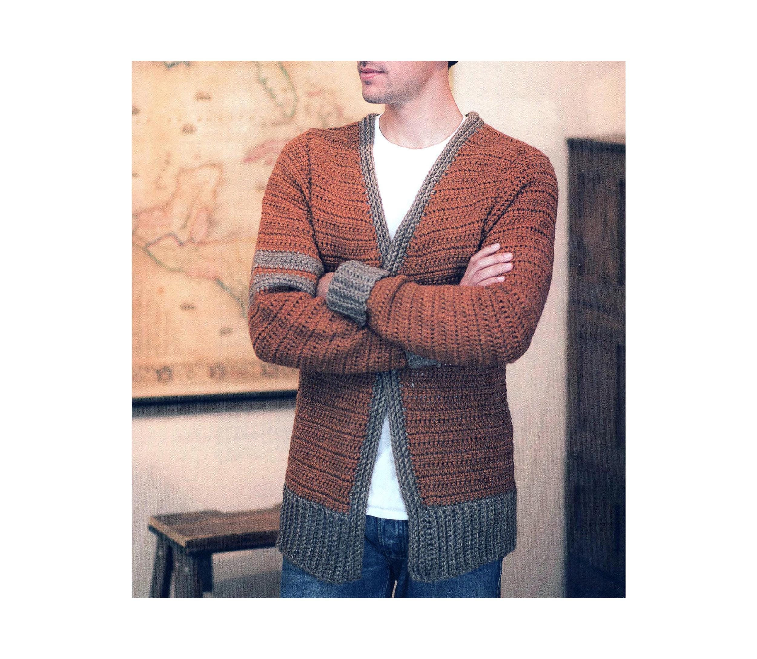 Crochet Cardigan For Men | Vintage Crochet Pattern | Men's Jacket S To 2X | Crochet For Men | PDF Download