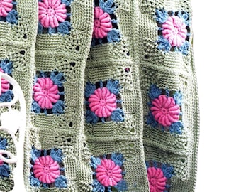 Easy Crochet Pattern Blanket Throw Roses | Granny Square Crochet Pattern Floral Afghan, Bedspread | PDF Download