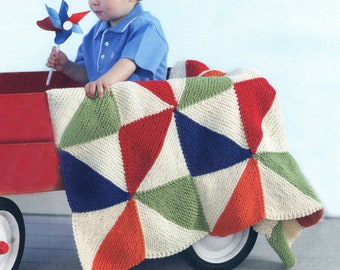 LOVELY Baby Blanket | Easy Knitting Pattern DK Yarn | Baby Patchwork Blanket Pinwheel Motif | Instant PDF Download