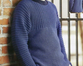 Crochet Sweater With Ribbed Yoke | Easy Crochet Pattern Men & Teenagers Sizes PDF Download