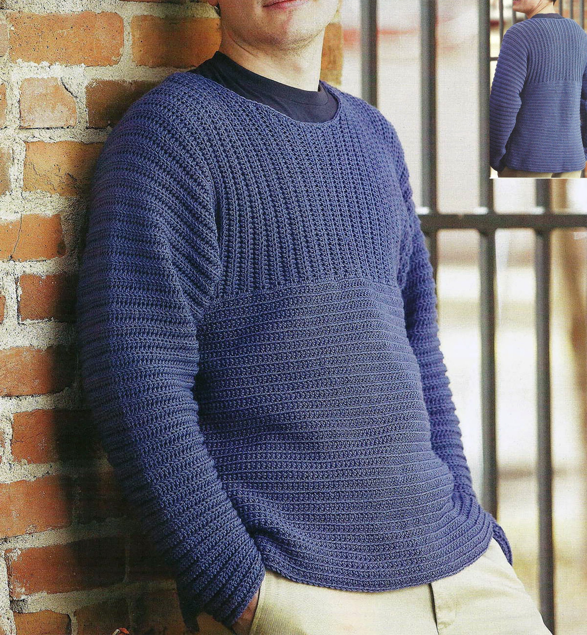 Crochet Sweater With Ribbed Yoke | Easy Crochet Pattern Men
