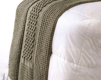 Cozy Bed Runner Queen In 2 Traditional Aran Patterns | Easy to Knit Aran Blanket PDF Pattern Instant Download