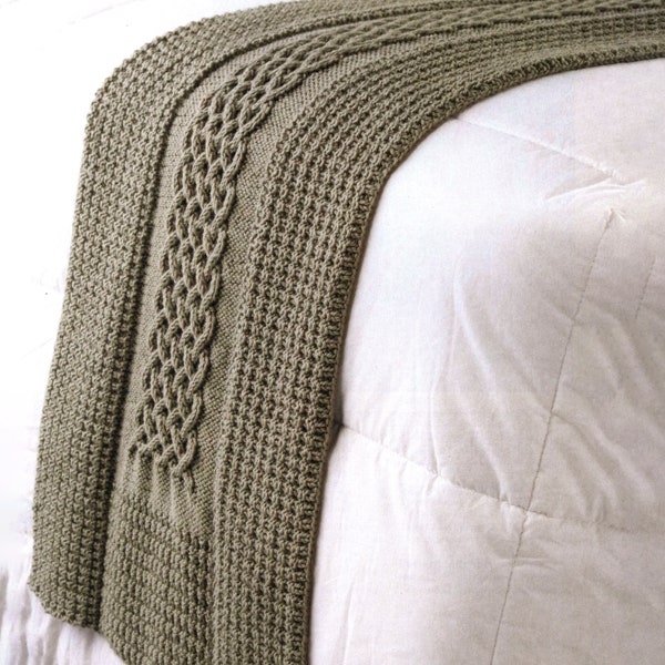Cozy Bed Runner Queen In 2 Traditional Aran Patterns | Easy to Knit Aran Blanket PDF Pattern Instant Download