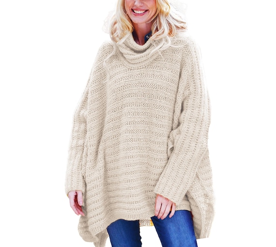 Fischer Rippen Pullover Poncho, Chunky Damen Wrap EASY