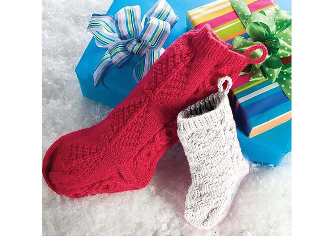 Christmas Stockings Knitting Pattern Cables, Hearts & Pine Trees ...