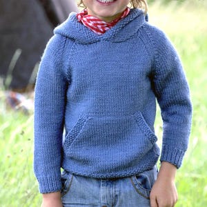 Kinder Kapuzenpullover Einfaches Strickmuster In Aran Garn | Jungs & Mädchen 6 mo. bis 7 Jahre. Känguru Hoodie | PDF-Download