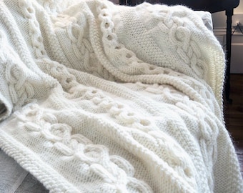Chunky Knitting Pattern Aran Cable Throw Instant PDF Download | Bulky Yarn Afghan Blanket Pattern |