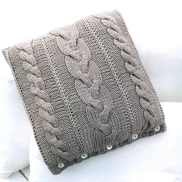 Chunky Cabled Cushion Cover | Aran Throw Pillow Cover PDF Pattern Instant Download | Bulky Yarn Decorative Pillow