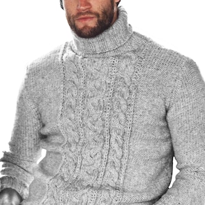 Men&#39;s Cable Knit Pullover | Bulky, Chunky Sweater Aran Braids Panel | Fisherman Knitting Pattern PDF Download