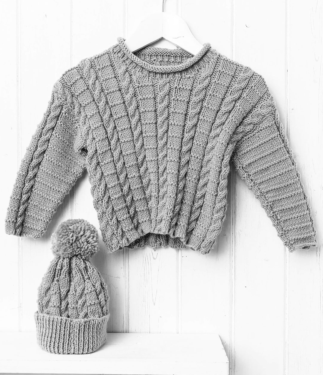 Roll Neck Cable Sweater & Hat Set Knitting Pattern Boys Etsy