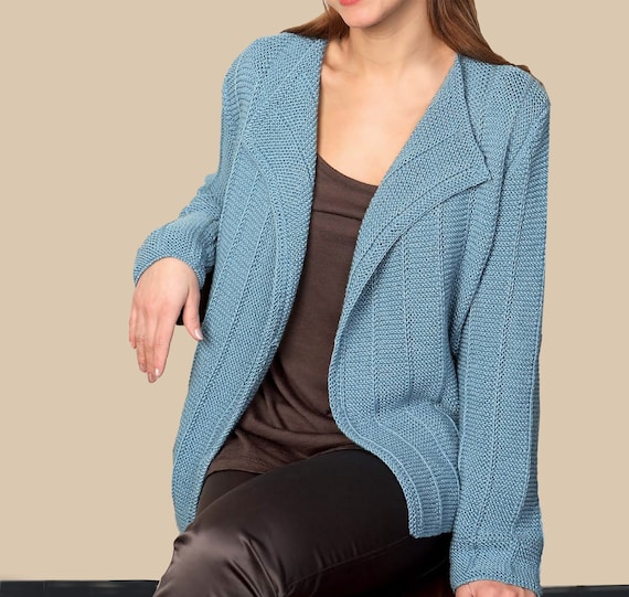 Women's Casual Jacket, Comfy Loose Cardigan | DK Knitting Patterns | Retro Easy Pattern Garter Stitch | PDF Download