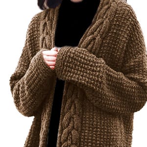 Patrón PDF de abrigo Aran con ribete irlandés y trenzas gruesas / Cárdigan de punto grueso para mujer, descarga instantánea en inglés