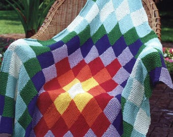 Vintage Colorful Blanket Easy Knitting Pattern DK Yarn | FABULOUS Vintage Throw Pattern PDF Download