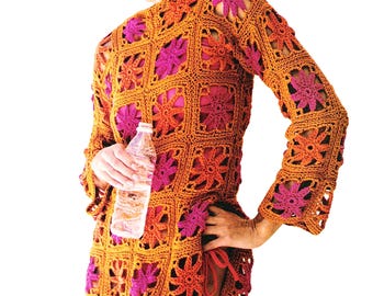 FABULOSO patrón de crochet fácil para cubrir la abuela con cuadrados para mujer Descarga instantánea en PDF