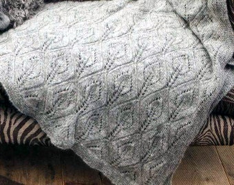 Lace Knit Throw, DK Yarn Blanket Knitting Pattern Instant PDF Download | Gorgeous Blanket Leaf Design |