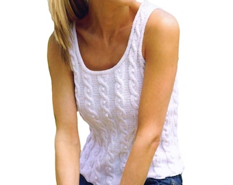 Patrón de tejido de camiseta sin mangas con cables / Patrón PDF Descarga instantánea / Top Aran de verano sin mangas para mujer /