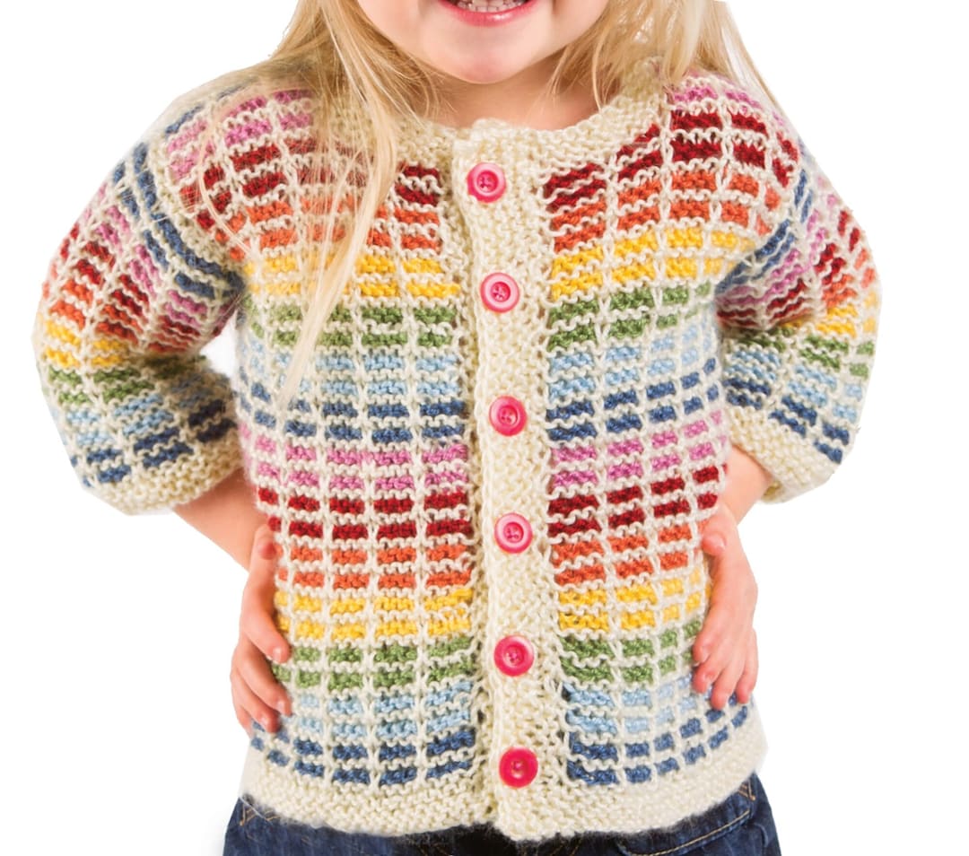 Rainbow CARDIGAN Knitting Pattern Baby Toddler 618 Mo. Etsy