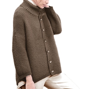 Women's Chunky Knit Jacket Mock Neck | Winter Knitting Pattern Comfy Garter Stitch Coat | PDF Pattern Instant Download