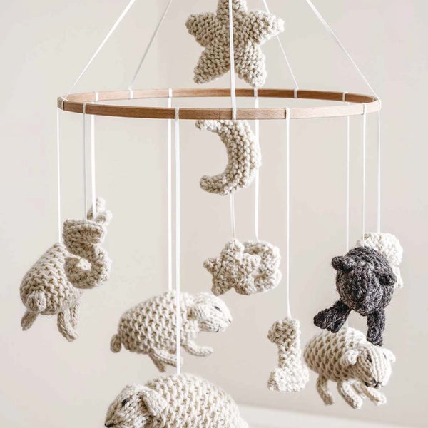 PDF Pattern Baby Mobile Sheeps | Neutral Nursery Decor | Knitted Toys Animals |  Waldorf Toys | Cot Mobile