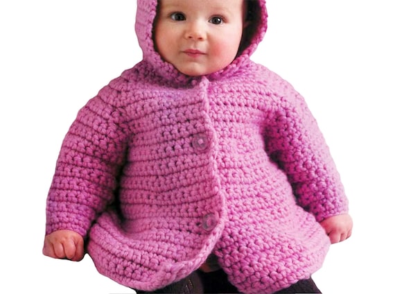 Chaqueta con capucha para bebé, patrón fácil de crochet, hilo